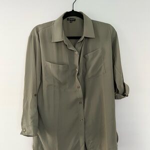 Shinestar Olive Green Button-Up Blouse